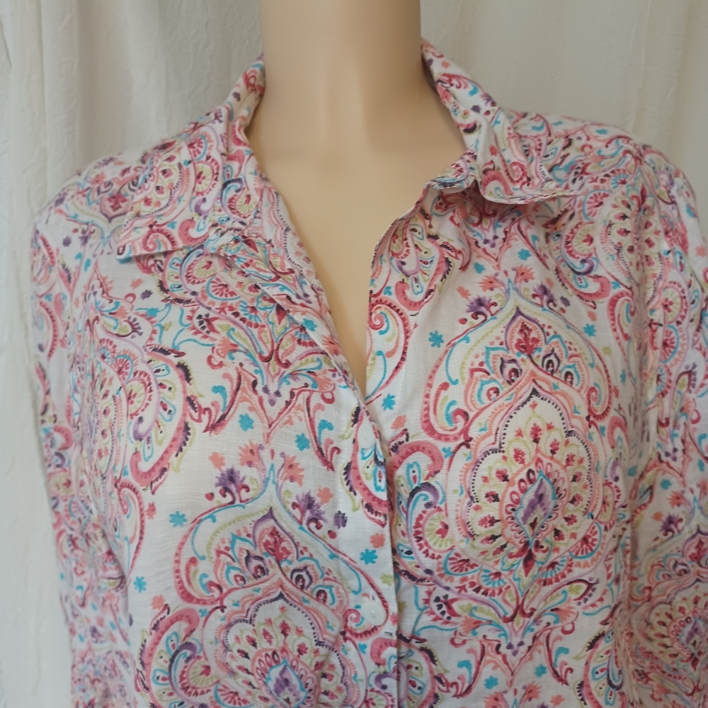 Chico's Women Size 16/18   Multicolor Paisley Blouse - Picture 3 of 11